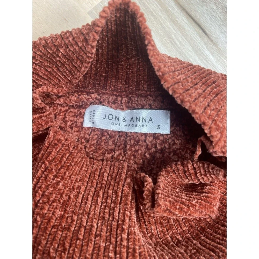 Jon & Anna‎ Chenille Sweater Orange Cozy Soft Mock Neck Boxy Size Small